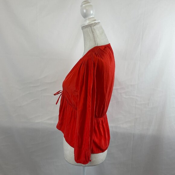 Wilfred Tie Top S Cherry Orange-Red Pucker Pleats Long Sleeve - Picture 6 of 11